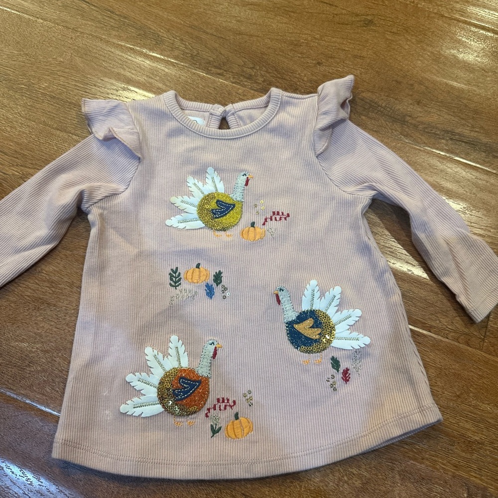 Mud Pie Ruffled Long Sleeve with Turkey Embroidery and pants set